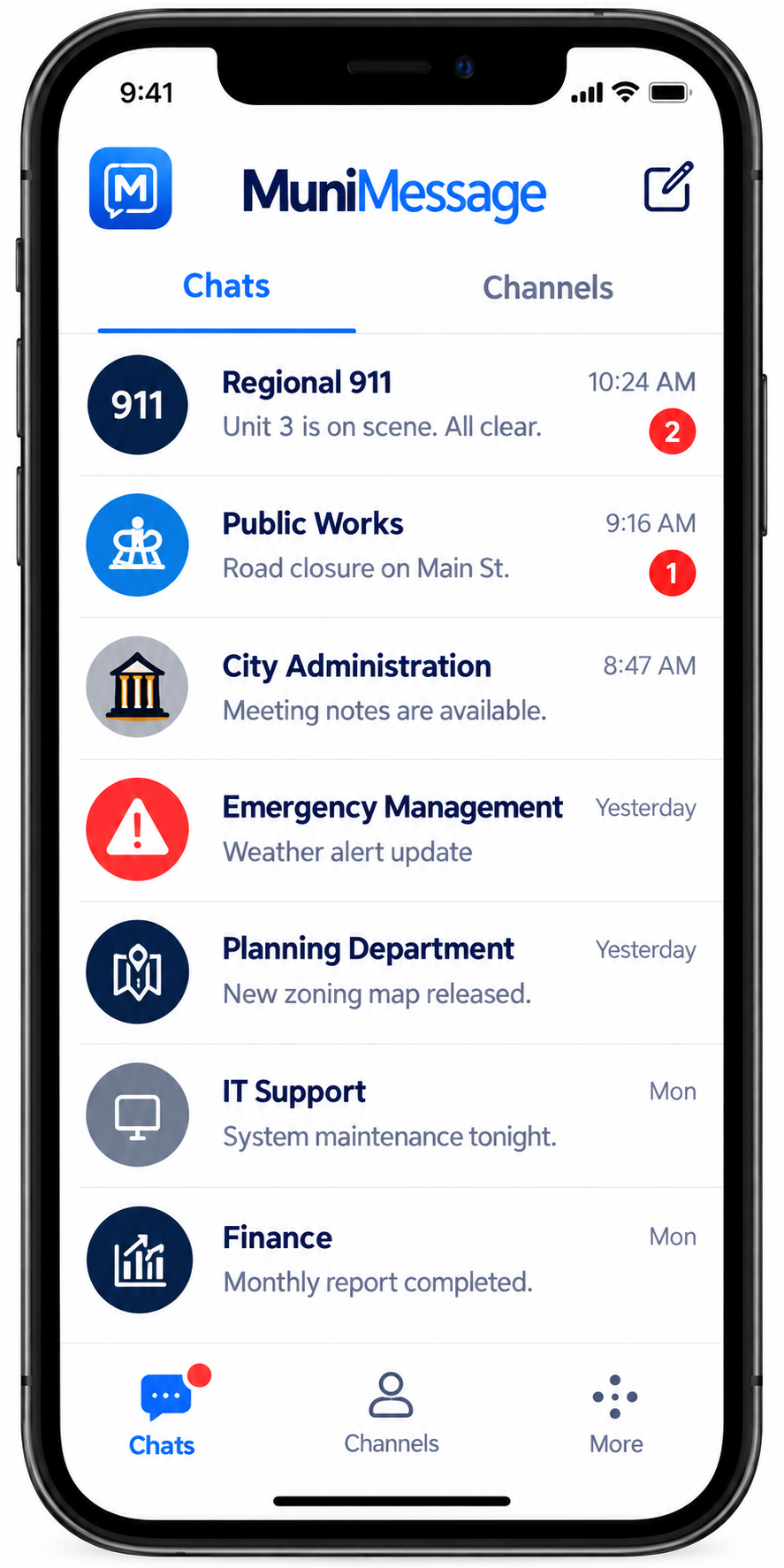 MuniMessage mobile interface