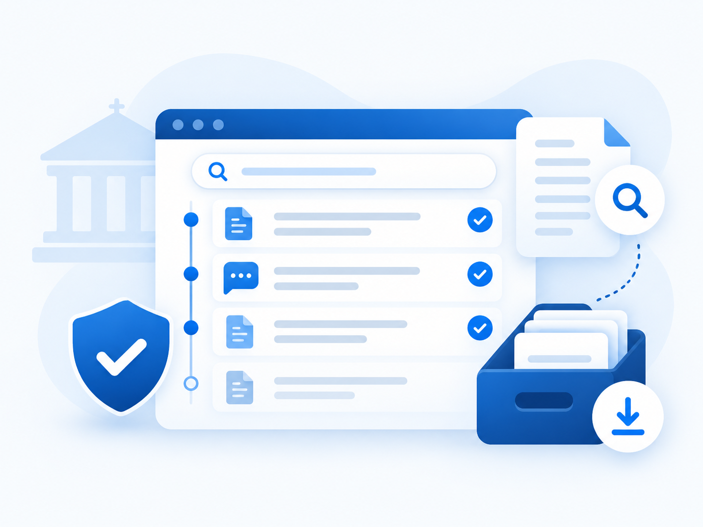 Audit, records search, retention, and export controls